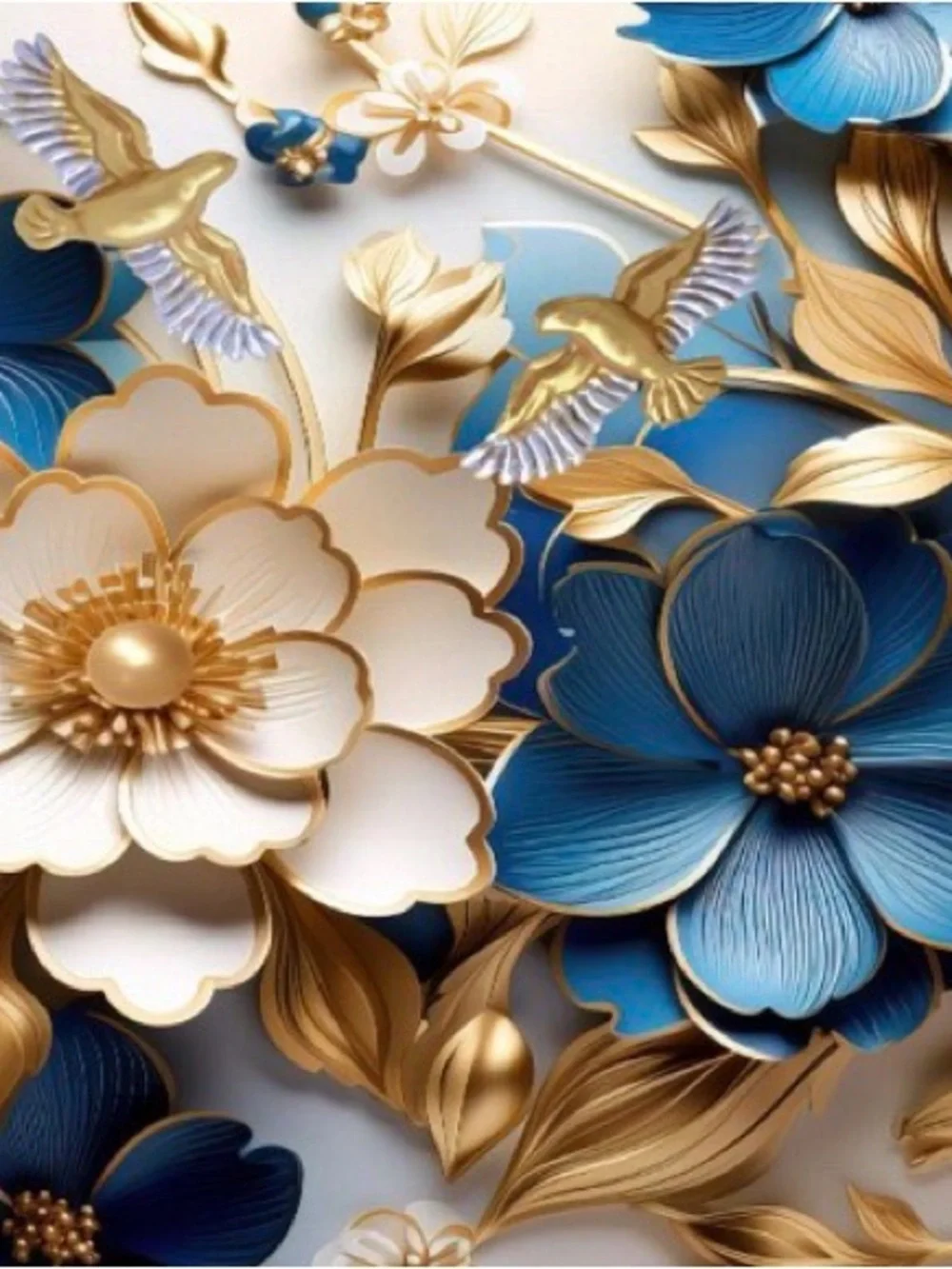 Elegant Blue & Gold Floral Tempered Glass Tile